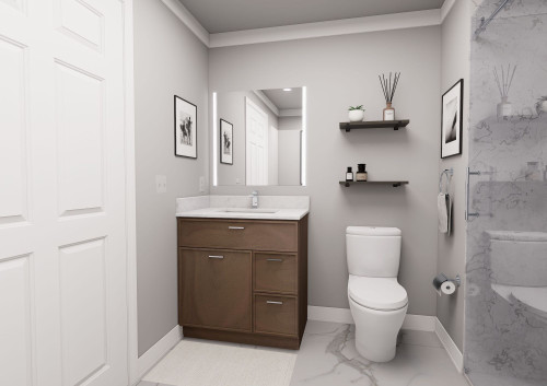 33-in x 21-in x 35-in Ready to Assemble Slim Shaker Vanity Combo Base Cabinet With Two Drawers on Right, Tan Wood, V3321DR-2D-RTA-FR02-TW