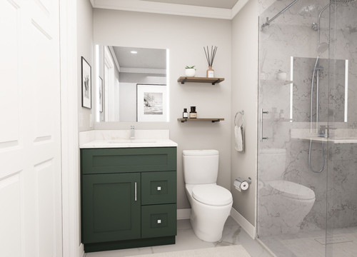 30-in x 21-in x 35-in Ready to Assemble Shaker Vanity Combo Base Cabinet With Two Drawers on Right, Green, V3021DR-2D-RTA-FR01-GR