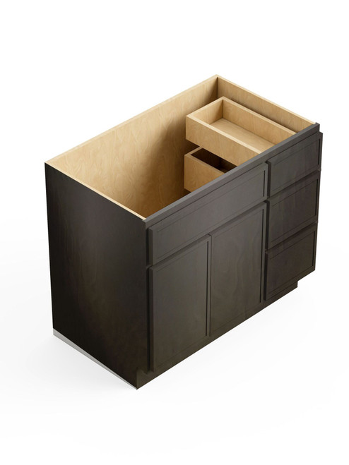 36-in x 21-in x 35-in Ready to Assemble Slim Shaker Vanity Combo Base Cabinet With Three Drawers on Right, Smokey Grey, V3621DR-RTA-FR02-SG