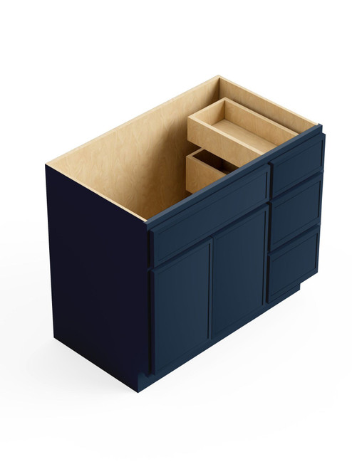 36-in x 21-in x 35-in Ready to Assemble Slim Shaker Vanity Combo Base Cabinet With Three Drawers on Right, Navy Blue, V3621DR-RTA-FR02-NB