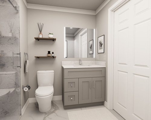 36-in x 21-in x 35-in Ready to Assemble Shaker Vanity Combo Base Cabinet With Two Drawers on Left, Light Grey, V3621DL-2D-RTA-FR01-LG
