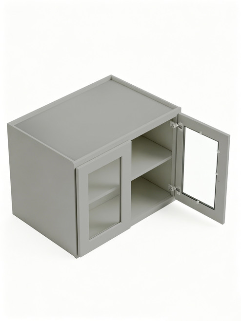 33 in. x 24 in. x 24 in. Ready to Assemble Wall Refrigerator Cabinet with Remington Frame Clear Glass Door, Light Grey