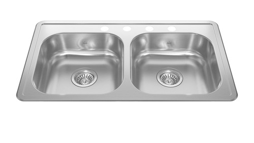 Creemore 32.94-In Lr X 18.31-In Fb X 6-In Dp Drop In Double Bowl 4-Hole Stainless Steel Sink