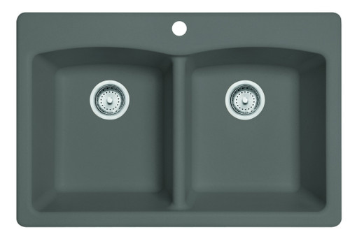 Ellipse 33.0-In. X 22.0-In. Fragranite Dual Mount Double Bowl Kitchen Sink in Stone Grey