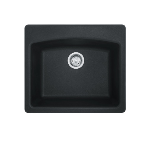 Ellipse 25.0-In. X 22.0-In. Matte Black Fragranite Dual Mount Single Bowl Kitchen Sink in Matte Black
