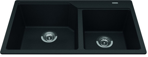 Granite Series 33.88-In Lr X 19.69-In Fb X 9.06-In Dp Drop In Double Bowl Granite Kitchen Sink in Onyx