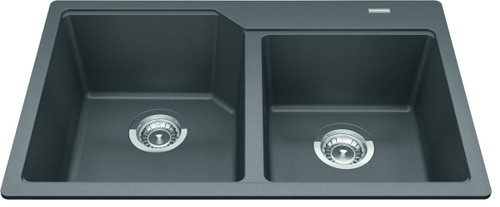 Granite Series 30.69-In Lr X 19.69-In Fb Drop In Double Bowl Granite Kitchen Sink in Stone Grey