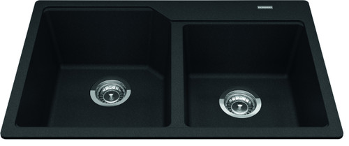 Granite Series 30.69-In Lr X 19.69-In Fb X 8.63-In Dp Drop In Double Bowl Granite Kitchen Sink in Onyx