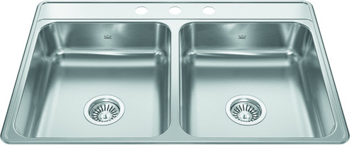 Creemore 33-In Lr X 22-In Fb X 6-In Dp Drop In Double Bowl 3-Hole Stainless Steel Sink in Commercial Satin Finish