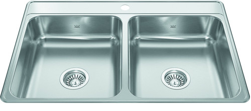 Creemore 33-In Lr X 22-In Fb X 6-In Dp Drop In Double Bowl 1-Hole Stainless Steel Sink in Commercial Satin Finish