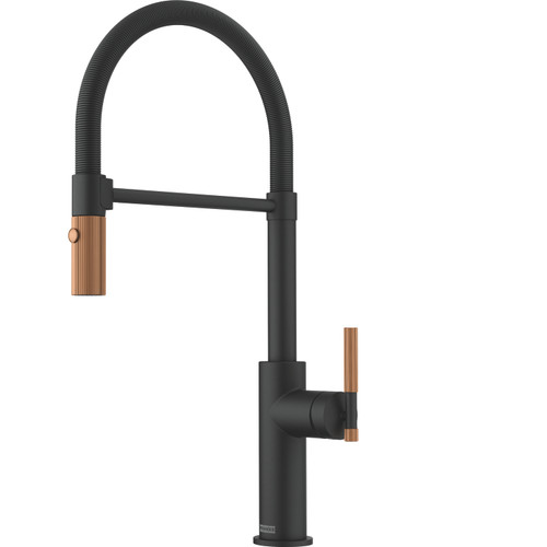 Franke Maris Stripes 19-Inch Single Handle Pull-Down Spray Faucet In Matte Black With Copper Accents