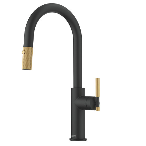 Franke Maris Stripes 16.75-Inch Single Handle Pull-Down Spray Faucet In Matte Black With Gold Accents