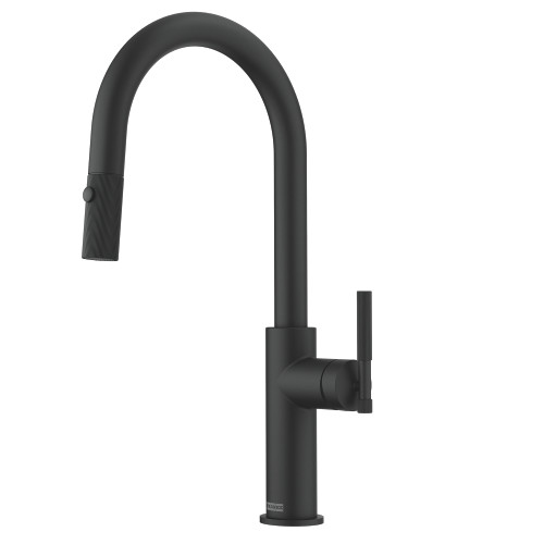 Franke Maris Stripes 16.75-Inch Single Handle Pull-Down Spray Faucet In Matte Black With Copper Accents