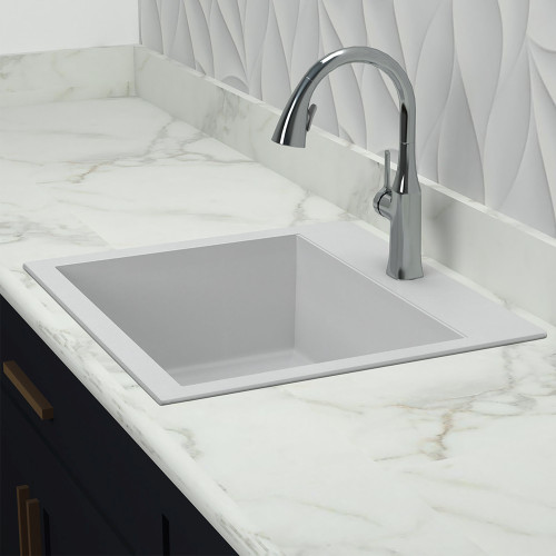 22-1/2in x 20in x 8-1/2in silQ Granite Kitchen Sink with Single Bowl, Drop-in Installation, with 1 Pre-Drilled Faucet Hole, in White