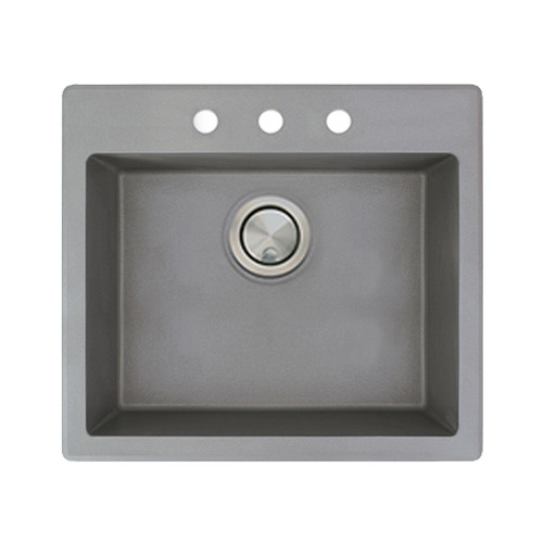 22-1/2in x 20in  x 8-1/2in silQ Granite Kitchen Sink with Single Bowl, Drop-in Installation, with 3 CAB Faucet Holes, In Grey