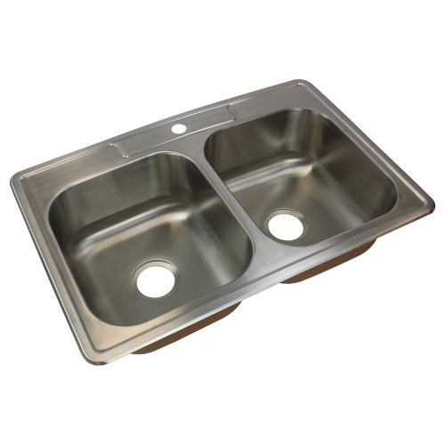 33-in x 22.02-in x 8-in 18 Gauge Double Equal Bowls, Stainless Steel Kitchen Sink, Drop-in Installation with 1-Hole, with Grids, Strainer, Disposer Strainer, Installation Kit