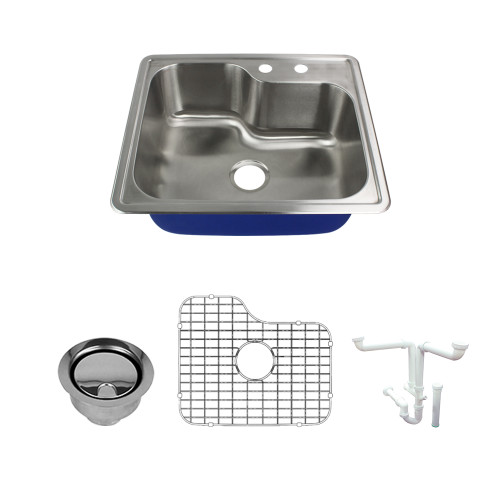 25-in x 22.02-in x 9-in 16 Gauge Single Bowl, Stainless Steel Kitchen Sink, Drop-in Installation with 2-Holes, with Grid, Strainer, Installation Kit 25-in x 22.02-in x 9-in 16 Gauge Single Bowl, Stainless Steel Kitchen Sink, Drop-in Installation with 2-Holes, with Grid, Strainer, Installation Kit