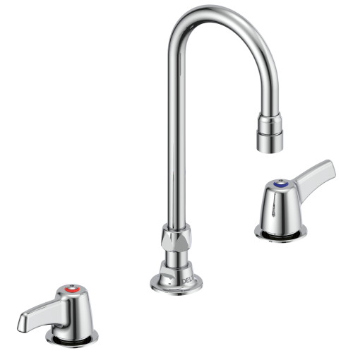 Commercial 23T1: Two Handle Widespread Bathroom Faucet with Gooseneck Spout - Less Pop-Up
