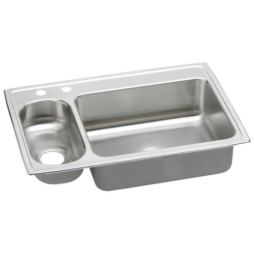 Stainless Steel Double Bowl Top Mount Sink with MR2 Faucet Holes in Lustrous Highlighted Satin