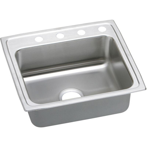 Stainless Steel Single Bowl Top Mount Sink with 4 Faucet Holes in Lustrous Highlighted Satin