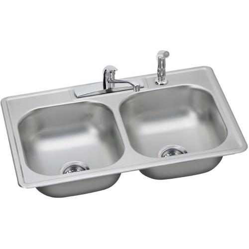 Stainless Steel Double Bowl Top Mount Sink Kit with 4 Faucet Holes in Satin Stainless Steel Double Bowl Top Mount Sink Kit with 4 Faucet Holes in Satin