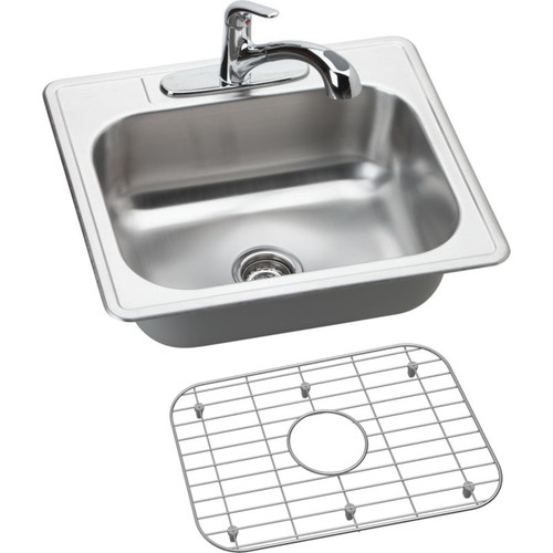 Stainless Steel Single Bowl Top Mount Sink and Faucet Kit with 3 Faucet Holes in Elite Satin Stainless Steel Single Bowl Top Mount Sink and Faucet Kit with 3 Faucet Holes in Elite Satin