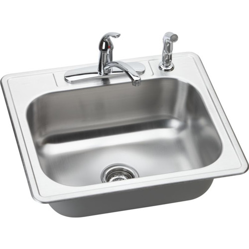 Stainless Steel Single Bowl Top Mount Sink and Faucet Kit with 4 Faucet Holes in Elite Satin Stainless Steel Single Bowl Top Mount Sink and Faucet Kit with 4 Faucet Holes in Elite Satin