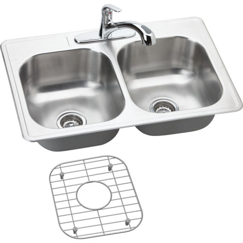 Stainless Steel Double Bowl Top Mount Sink and Faucet Kit with 3 Faucet Holes in Elite Satin Stainless Steel Double Bowl Top Mount Sink and Faucet Kit with 3 Faucet Holes in Elite Satin
