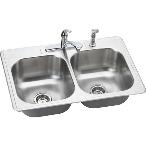 Stainless Steel Double Bowl Top Mount Sink and Faucet Kit with 4 Faucet Holes in Elite Satin Stainless Steel Double Bowl Top Mount Sink and Faucet Kit with 4 Faucet Holes in Elite Satin
