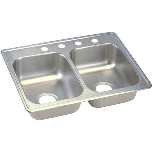 Dayton D225194 Stainless Steel Double Bowl Top Mount Sink with 4 Faucet Holes in Satin Dayton D225194 Stainless Steel Double Bowl Top Mount Sink with 4 Faucet Holes in Satin