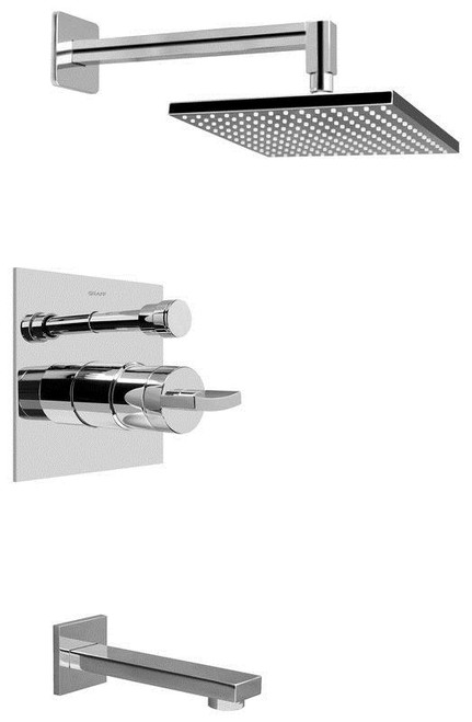 Pressure Balanced Tub and Shower System with Single Function Shower Head and Metal Knob Handle in Polished Chrome
