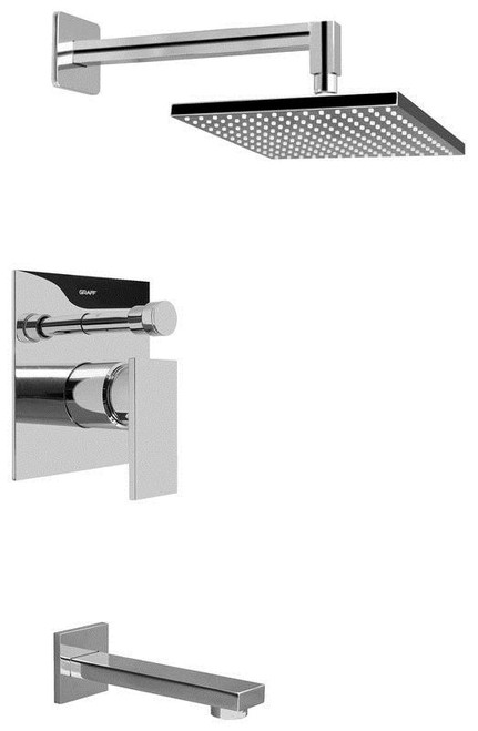 Pressure Balanced Tub and Shower System with Single Function Shower Head and Metal Lever Handle in Steelnox