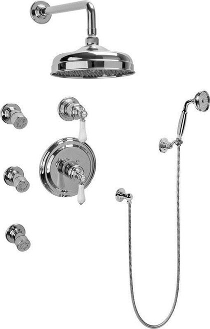 Thermostatic Shower System with Porcelain Lever Handles, Rainshower Head, Hand Shower and Diverter in Olive Bronze