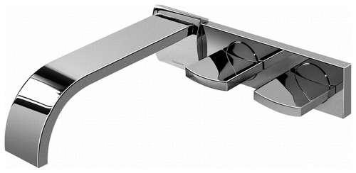 Wall Mounted Bathroom Faucet with Metal Knob Handles in Steelnox