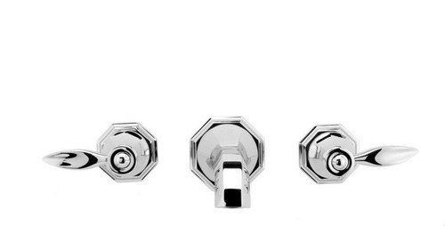 Wall Mounted Bathroom Faucet with Metal Lever Handles in Polished Nickel