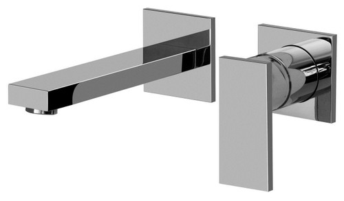 Wall Mounted Bathroom Faucet with Metal Lever Handle in Steelnox