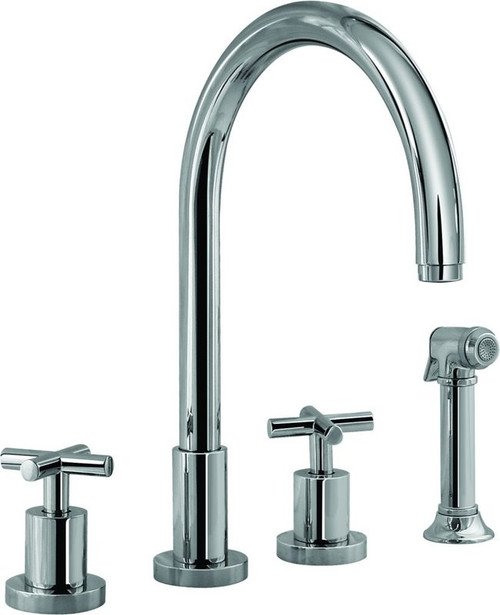 Kitchen Faucet with Metal Cross Handles and Sidespray in Steelnox