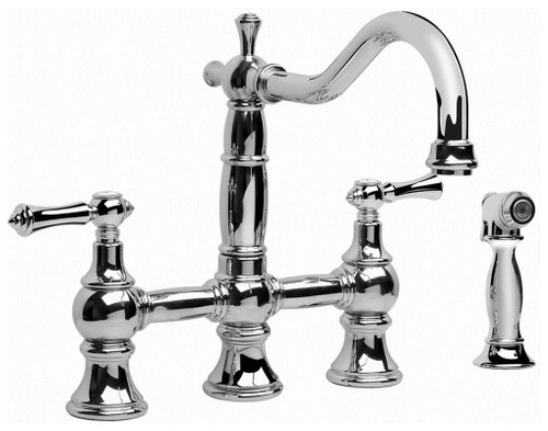 Kitchen Faucet with Metal Cross Handles and Sidespray in Polished Nickel