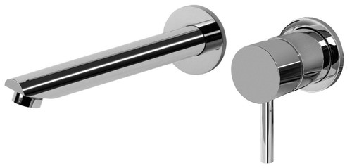 Wall Mounted Bathroom Faucet with Metal Lever Handle in Polished Nickel Wall Mounted Bathroom Faucet with Metal Lever Handle in Polished Nickel