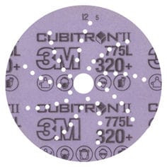 3M™ Cubitron™ II Hookit™ Film Disc 775L, 320+ 3MIL, 3 in x 3/8 in, Die 300DR, Clean Sanding