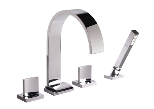 Roman Tub Filler Faucet with Hand Shower, Diverter and Metal Knob Handles in Polished Chrome