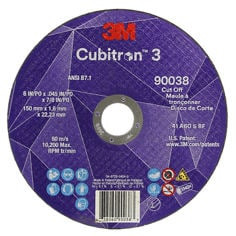 3M™ Cubitron™ 3 Cut-Off Wheel, 90038, 60+, T1, 6 in x 0.045 in x 7/8 in (150 x 1.6 x 22.23 mm), ANSI, 25/Pack, 50 ea/Case