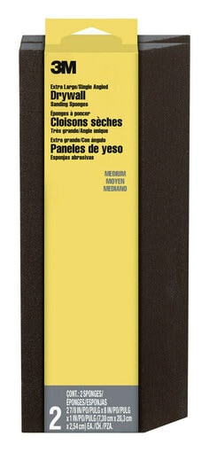 3M™ Extra Large Angled Drywall Sanding Sponge 2-pack 910-DSA-M-2P, 2 7/8 in x 8 in x 1 in, Medium, 6PK/CV