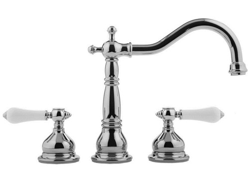 Roman Tub Filler Faucet with Porcelain Lever Handles in Steelnox