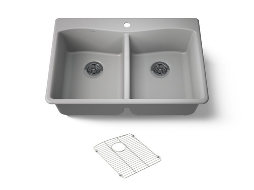 33" top-/undermount double-bowl kitchen sink