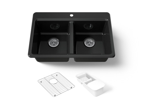 33" top-mount double-bowl workstation kitchen sink