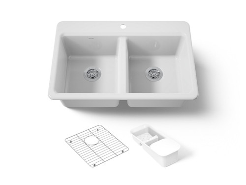 33" top-mount double-bowl workstation kitchen sink