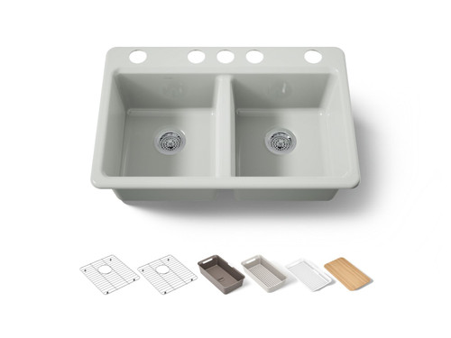 33" undermount double-bowl workstation kitchen sink