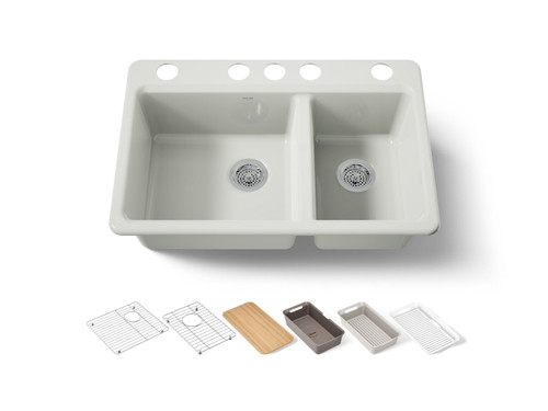 33" undermount double-bowl workstation kitchen sink
