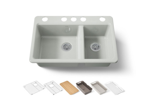 33" undermount double-bowl workstation kitchen sink